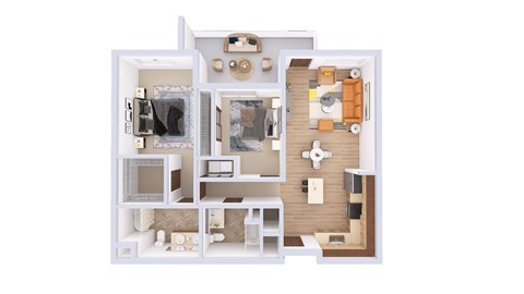 Floor plan for 2 beds, 2 baths, 1090 sqft