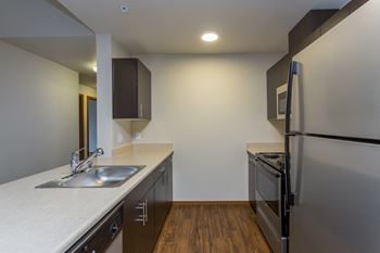 Fully equipped kitchen with microwave and dishwasher