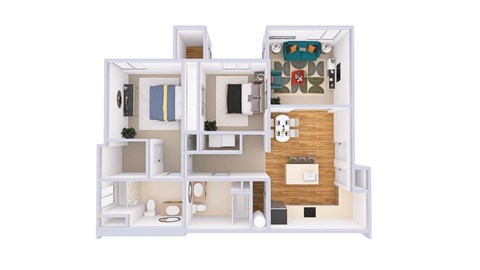 Floor plan for 2 beds, 2 baths, 1083 sqft