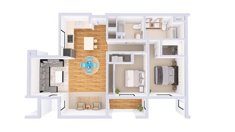 Floor plan for 2 beds, 2 baths, 1259 sqft