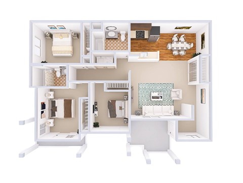 Floor plan for 3 beds, 2 baths, 1542 sqft