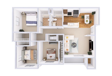 Floor plan for 3 beds, 2 baths, 1121 sqft