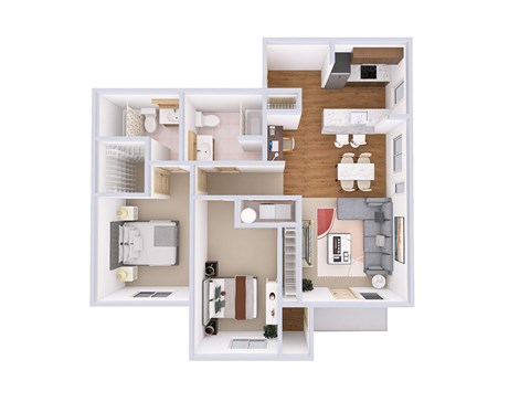 Floor plan for 2 beds, 2 baths, 1206 sqft