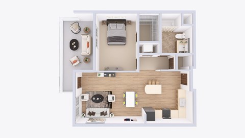 Floor plan for 1 bed, 1 bath, 782 sqft