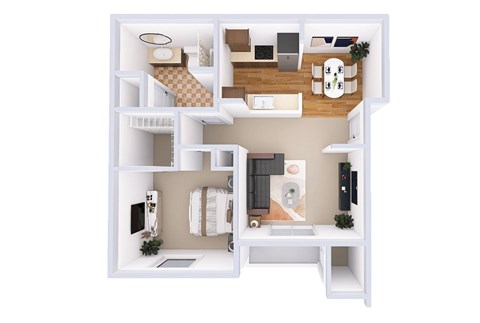 Floor plan for 1 bed, 1 bath, 653 sqft