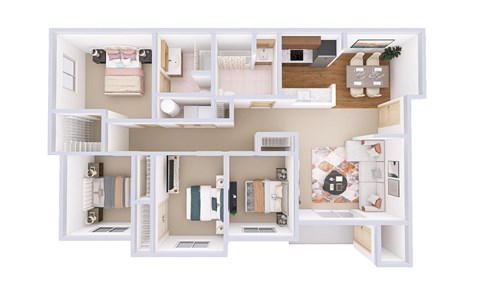 Floor plan for 4 beds, 2 baths, 1376 sqft