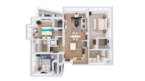 Floor plan for 3 beds, 2 baths, 1316 sqft