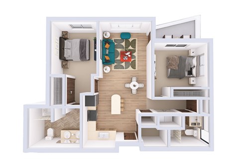 Floor plan for 2 beds, 2 baths, 1137 sqft