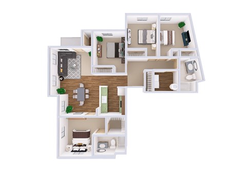 Floor plan for 4 beds, 2 baths, 1439 sqft