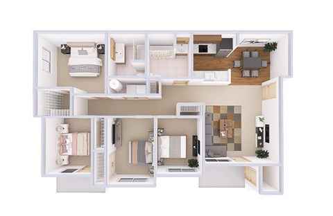 Floor plan for 4 beds, 2 baths, 1543 sqft