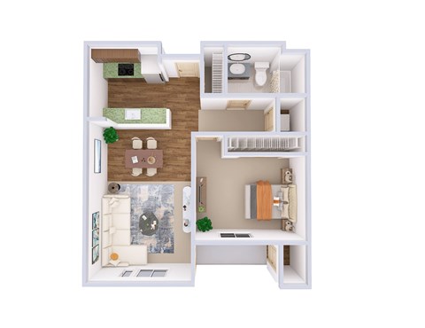 Floor plan for 1 bed, 1 bath, 787 sqft