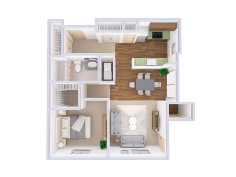 Floor plan for 1 bed, 1 bath, 862 sqft