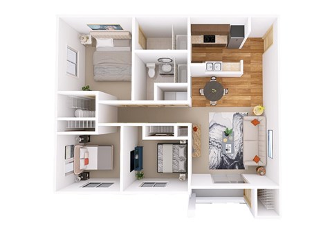 Floor plan for 3 beds, 2 baths, 1199 sqft