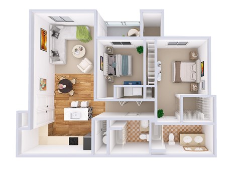 Floor plan for 2 beds, 2 baths, 1153 sqft