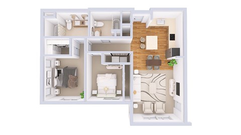 Floor plan for 2 beds, 2 baths, 1143 sqft