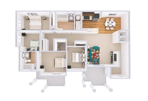 Floor plan for 4 beds, 2 baths, 1665 sqft