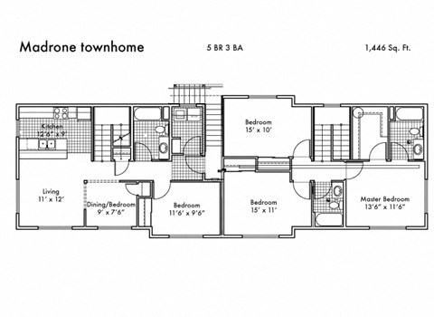 Floor plan for 5 beds, 3 baths, 1446 sqft