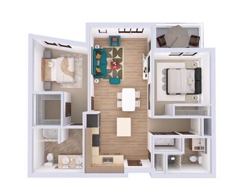 Floor plan for 2 beds, 2 baths, 1018 sqft