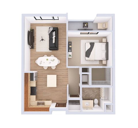 Floor plan for 1 bed, 1 bath, 779 sqft