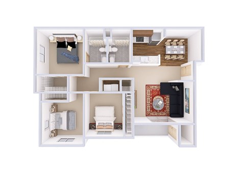 Floor plan for 3 beds, 2 baths, 1207 sqft