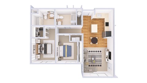Floor plan for 2 beds, 2 baths, 1143 sqft