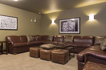 Media room, theater seating with tv