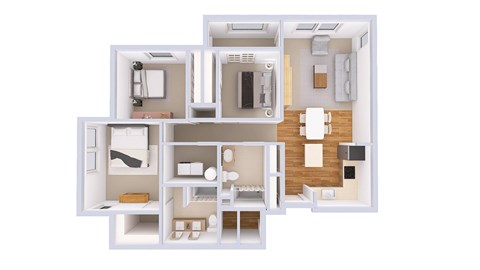 Floor plan for 3 beds, 2 baths, 1345 sqft