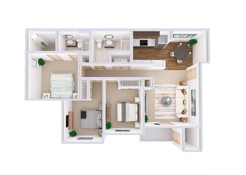 Floor plan for 3 beds, 2 baths, 1201 sqft