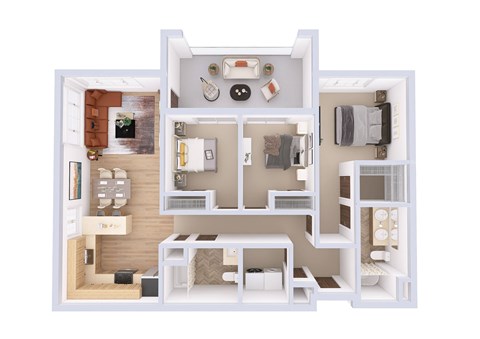 Floor plan for 3 beds, 2 baths, 1301 sqft
