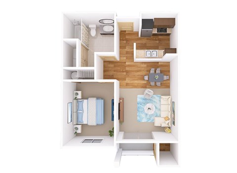 Floor plan for 1 bed, 1 bath, 703 sqft
