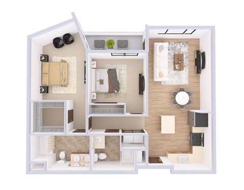 Floor plan for 2 beds, 2 baths, 1085 sqft