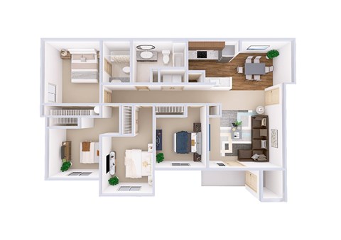 Floor plan for 4 beds, 2 baths, 1331 sqft