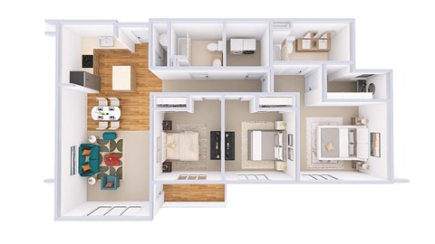 Floor plan for 3 beds, 2 baths, 1440 sqft