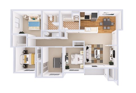 Floor plan for 4 beds, 2 baths, 1222 sqft