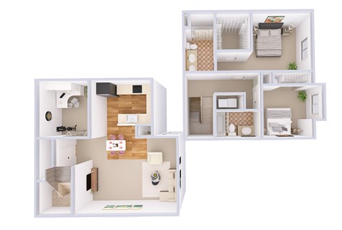 Floor plan for 2 beds, 3 baths, 1473 sqft