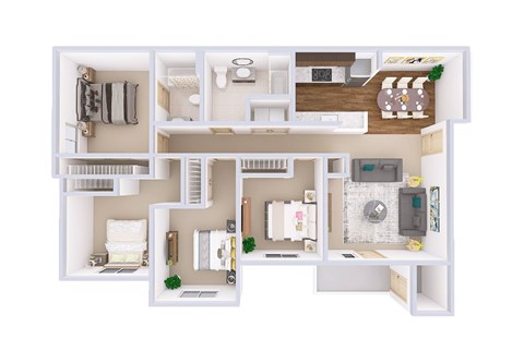 Floor plan for 4 beds, 2 baths, 1331 sqft