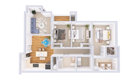 Floor plan for 3 beds, 2 baths, 1358 sqft