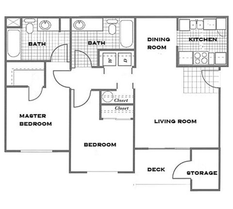 Floor plan for 2 beds, 2 baths, 1084 sqft