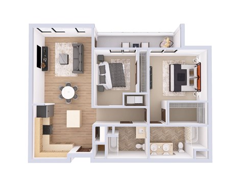 Floor plan for 2 beds, 2 baths, 1069 sqft