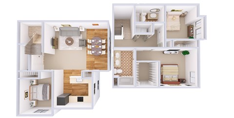 Floor plan for 3 beds, 3 baths, 1497 sqft