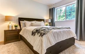 Mill Creek apartment for rent - a bedroom with a bed and a window