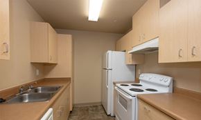 Vancouver apartment for rent - the preserve at ballantyne commons apartment kitchen with stove refrigerator and sink