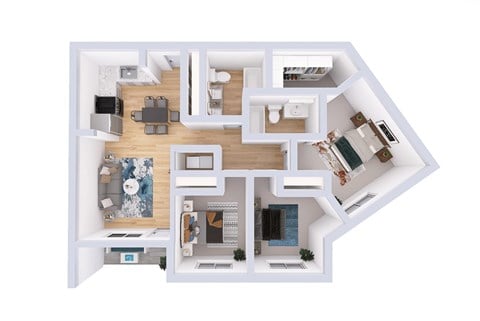Floor plan for 3 beds, 2 baths, 1159 sqft