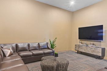 Media room, theater seating with tv