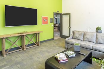 Media room, theater seating with tv