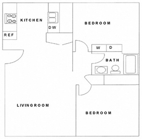 Floor plan for 2 beds, 1 bath, 759 sqft