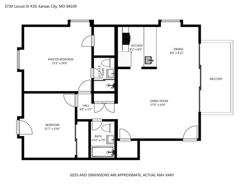 Floor plan for 2 beds, 2 baths, 1086 sqft