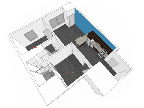 Floor plan for 1 bed, 1 bath, 827 sqft