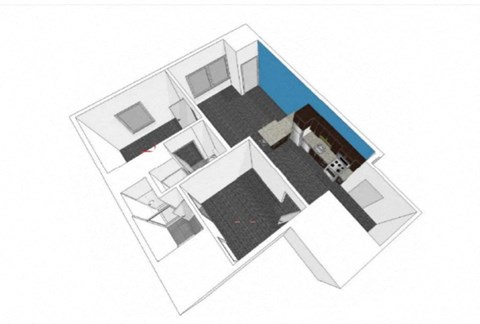 Floor plan for 1 bed, 1 bath, 1000 sqft