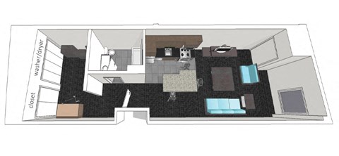 Floor plan for studio, 1 bath, 800 sqft